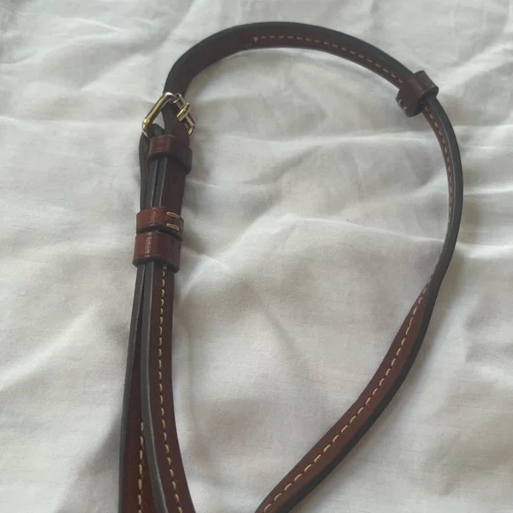 Dooney and Bourke Iconic Tan Crossbody Satchel Leather Stitched Strap - Picture 5 of 14